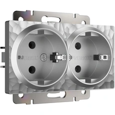 Изображение Розетка двойная с заземлением Hammer (серебряный) W1272006